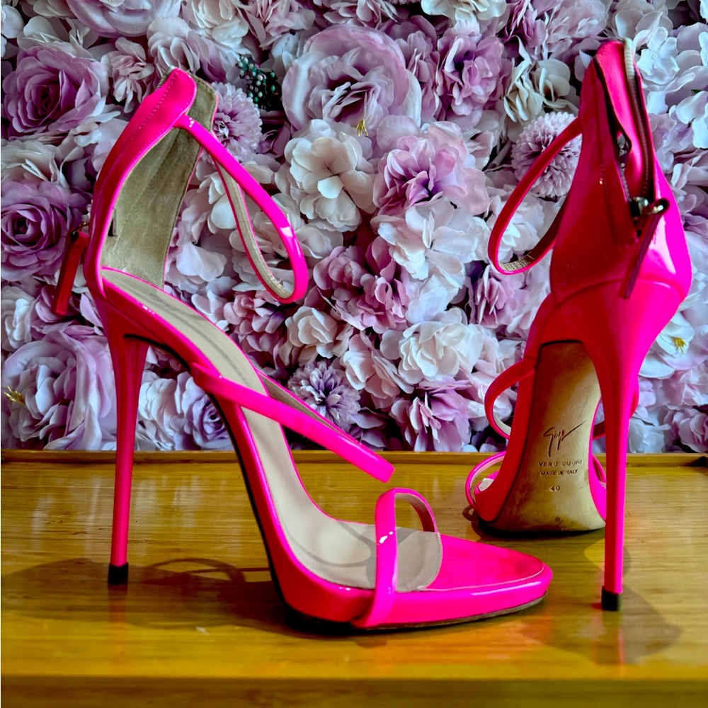 Size 10Excellent condition! Designer Giuseppe Zanotti hot pink strapy stilettos.